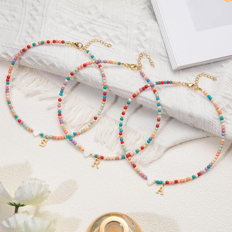 JUNYANGY Colorful Beaded love Initial Necklaces Gifts for Girls teens Kids Gifts Personalized Birthday Gifts gifts for grandkids Necklace for Girl Jewelry - Image 3